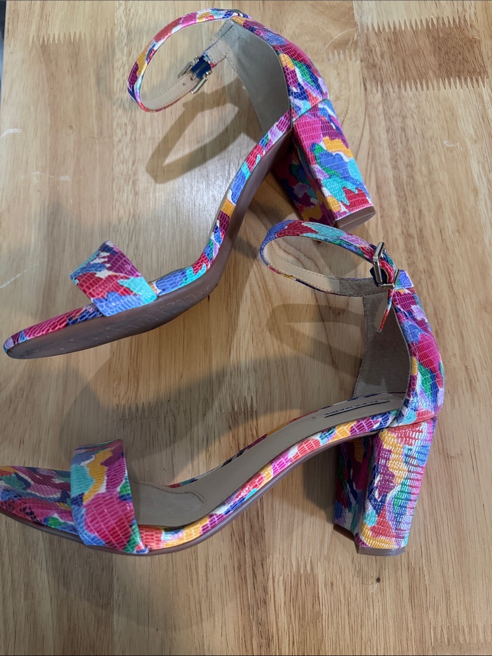 Alex Marie Colorful Floral Print Ankle-Strap Heels